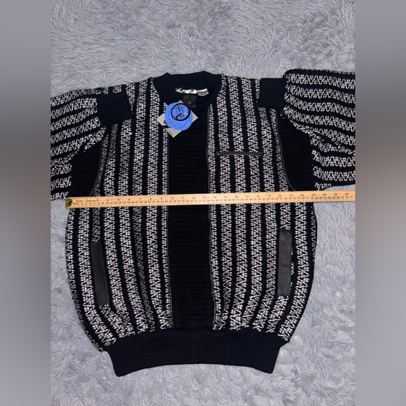 VTG Trutus Biancarra Sweater Men’s Large Leather Patchwork Knit Coogi Retro NEW - Picture 6 of 9